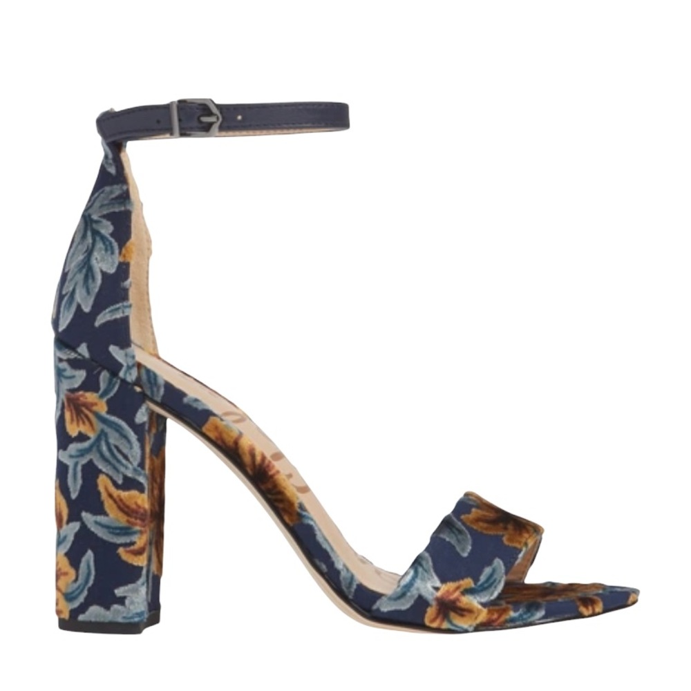 Sam Edelman Floral Block Heel Sandals - Teal and Yellow - Picture 4 of 15